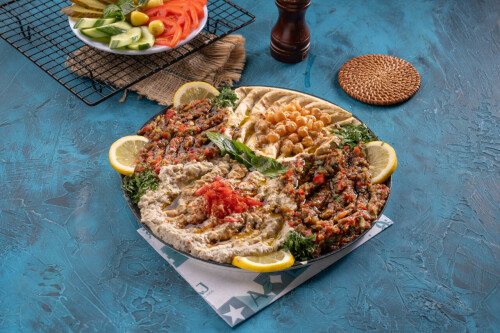 صحن مشكل (مسبحة، متبل، بابا غنوج)